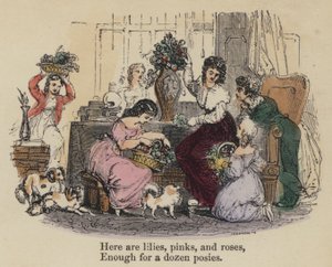 Aqui estão lírios, rosas e rosas, Suficiente para uma dúzia de poses (gravura colorida) de English School