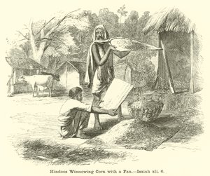 Hindoos Winnowing milho com um fã, Isaías, xli, 6 de English School