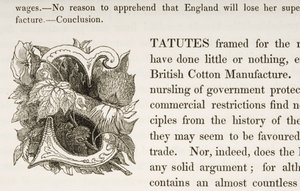 Historiated Initial S, de um livro sobre a British Cotton Manufacturing de English School