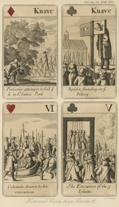 Cartas de jogar históricas relacionando a história do rei Carlos II de English School