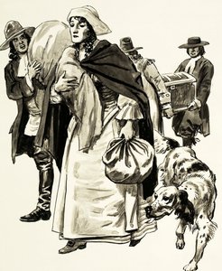 Os Heróis da História: Os Mártires de Eyam (guache no papel) de English School