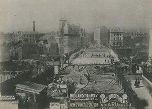 Viaduto de Holborn em construção em 1869 de English School