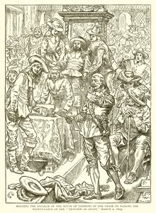 A posse do presidente da Câmara dos Comuns na presidência sobre a aprovação da manutenção da petição de direito, 2 de março de 1629