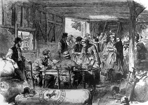 Selecionadores de lúpulo esperando para serem pagos de English School