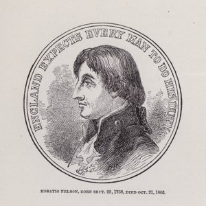 Horatio Nelson, nascido a 29 de Setembro de 1758, morreu a 21 de Outubro de 1805 (gravura) de English School