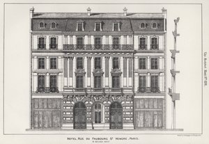Hotel, Rue Du Faubourg St Honore, Paris (gravura) de English School