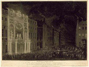 Casa em Portman Square do embaixador francês, iluminado para celebrar a paz, 29 de abril de 1802