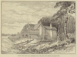 Alojamento dos Barcos Oxford e Cambridge, do Grove Park Rowing Club Boat-House (gravura) de English School