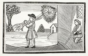 Como Tom Hickathrift, grande força veio a ser conhecido, ilustração de Chap-livros do século XVIII por John Ashton, pub. 1882 de English School