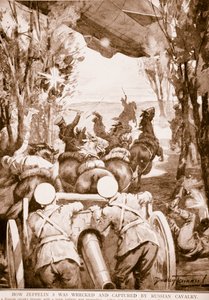 Como o Zeppelin 5 foi destruído e capturado pela Cavalaria Russa, 1914-19 de English School