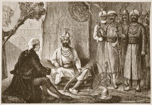 Hyder Ali e o missionário, ilustração da história ilustrada de Cassells da Índia por James Grant, bar. 1879 de English School
