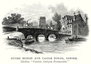 Ponte de Hythe e Torre do Castelo, Oxford (gravura) de English School