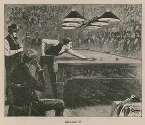 Ilustração retratando homens jogando bilhar de English School