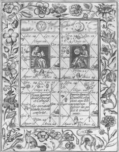 Ilustração tomada a química teatro britânico por Elias Ashmole, 1652 de English School