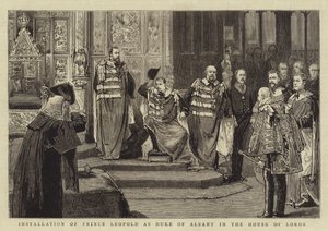 Instalação do Príncipe Leopoldo como Duque de Albany na Câmara dos Lordes (gravura) de English School