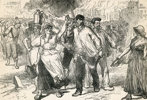 Insurgentes Devastando as Ruas de Paris, tiradas da História Ilustrada de Cassells, 1872 de English School