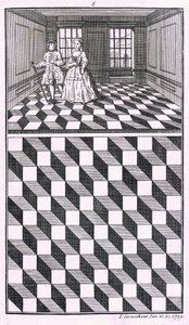 Interior, ilustração de vários tipos de decoração de chão, por John Carwitham, 1739, gravura de bw de English School