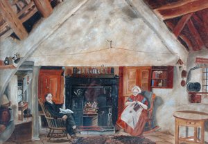 Interior da Cruck Cottage, possivelmente Shipley Glen de English School