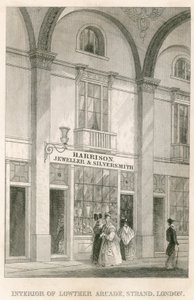 Interior de Lowther Arcade, Strand, Londres, com Harrison, joalheiro e ourives