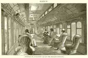 Interior de um carro Pullman na ferrovia Midland de English School