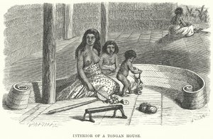 Interior de uma casa tonganesa (gravura) de English School