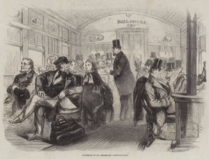 Interior de um carro ferroviário americano (gravura) de English School