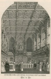 Interior da Câmara dos Lordes, Westminster, Londres, do bar de English School