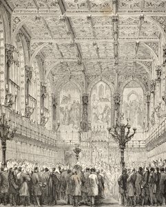 Interior da Câmara dos Lordes, de "A História Nacional e Nacional da Inglaterra", de William Hickman Smith Aubrey (1858-1916) publicou Londres, c.1890 de English School