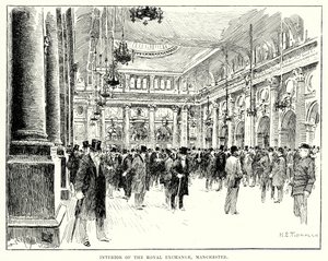 Interior do Royal Exchange, Manchester (gravura) de English School