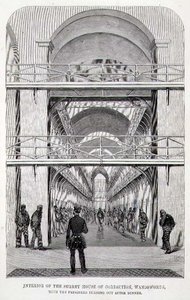 Interior da Casa de Correcção Surrey, Wandsworth, com os Prisioneiros a Saírem após o Jantar, das "The Criminal Prisons of London and Scenes of Prison Life" de Henry Mayhew (1812-87) e John Binny de English School