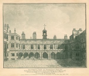 Vista interna Somerset House, The Strand, Londres; baseado em uma gravura desenhada por W Moss em 1777 de English School