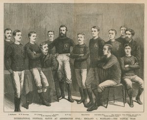 Jogo de futebol internacional no Kennington Oval; Inglaterra contra a Escócia, a equipe escocesa de English School