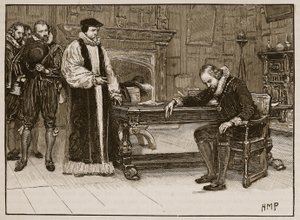 Entrevista entre Bacon e a deputação dos Lordes, ilustração de Cassells Illustrated History of England (foto em sépia) de English School