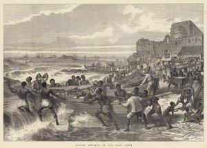 Inválidos embarcando no Castelo de Cape Coast (gravura) de English School