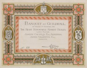 Convite para um banquete no Guildhall, Londres, em 9 de novembro de 1869 de English School