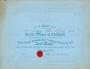 Convite para jantar no Guildhall, Londres, em 8 de dezembro de 1852 de English School