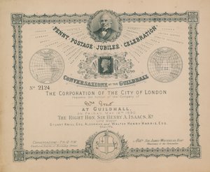 Convite para a celebração do jubileu do porte postal da moeda de um centavo de English School