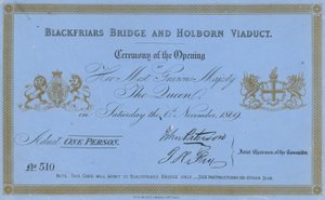 Convite para a abertura da Ponte Blackfriars e do Viaduto Holborn de English School