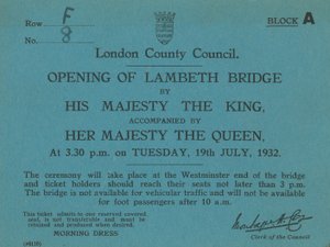 Convite para a abertura da ponte de Lambeth de English School