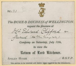 Convite para ver o retorno de Lord Kitchener de English School