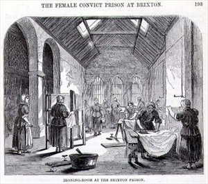 Ironing-Room na Prisão de Brixton, de "The Criminal Prisons of London and Scenes of Prison Life" de Henry Mayhew (1812-87) e John Binny de English School