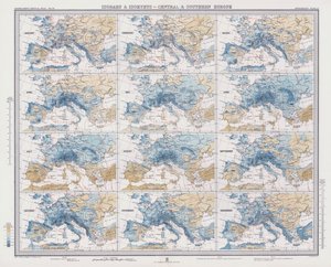 Isobars e Isohyets, Europa Central e do Sul (cor litho) de English School