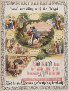 Jacob wrestling with the Angel (gravura colorida) de English School