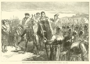 Jeanne d "Albret, Rainha de Navarra, dirigindo-se aos soldados huguenotes de English School