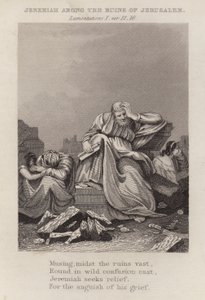 Jeremias entre as ruínas de Jerusalém, Lamentações I, ver 12 de English School