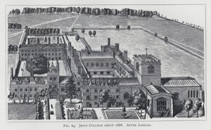 Jesus College cerca de 1688, depois de Loggan (gravura) de English School