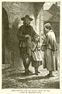 John Bunyan e seu filho cego no portão de Bedford Gaol de English School
