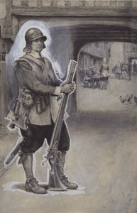 John Bunyan como soldado (gouache no papel) de English School
