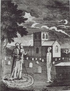 John Dee e Edward Kelly convocando os mortos, de uma história da magia, publicado no final do século XIX de English School