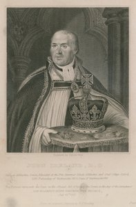 John Ireland, que detinha a coroa na coroação de Sua Majestade o Rei George IV de English School
